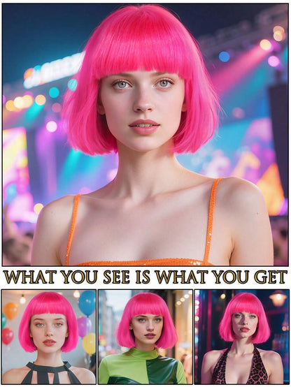Fashion Women's BoBo Wigs Short Straight Hair With Bangs Multiple Pastel Colors Bob Anime Cosplay Party Costume Wigs For Ladies Holiday Comic Con Exhibition Celebration Daily Wigs For Birthday Gifts Sassy Rockabilly Punk Rock & Roll 80s Wig