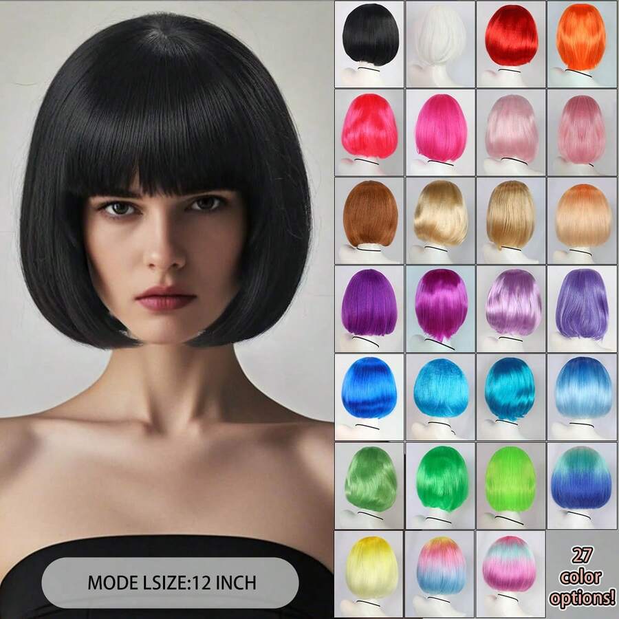 Fashion Women's BoBo Wigs Short Straight Hair With Bangs Multiple Pastel Colors Bob Anime Cosplay Party Costume Wigs For Ladies Holiday Comic Con Exhibition Celebration Daily Wigs For Birthday Gifts Sassy Rockabilly Punk Rock & Roll 80s Wig